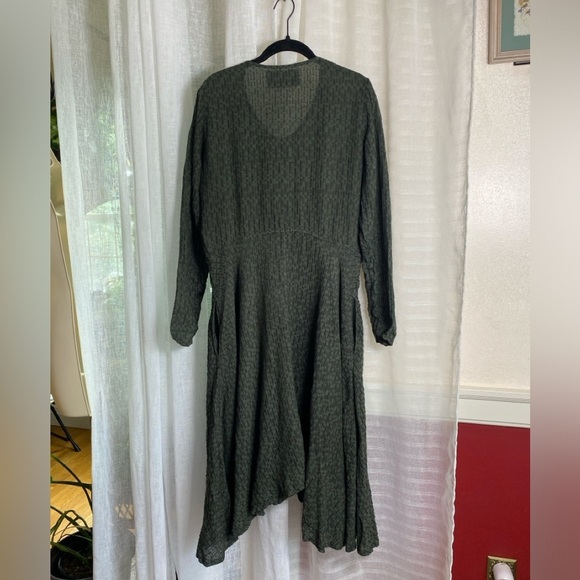 GRIZAS Crinkled Flared Hem Dress / Jacket Linen Cotton Blend Forest Green Small - Picture 9 of 13